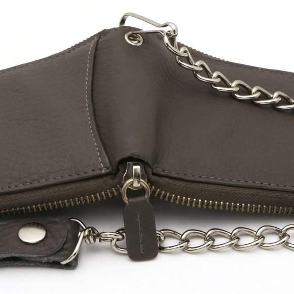 Bifold Genuine Leather Gray Wallet with Chain - Picture 3 of 7